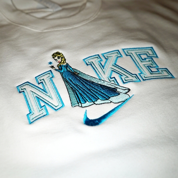 Elsa from Disney's Frozen Custom Nike Embroidered Sweater Crewneck In White - Picture 2 of 4